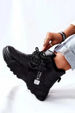 Sale Evento Damskie Ocieplane Sneakersy Śniegowce Czarne Kaphia