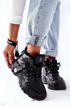 Sale Evento Damskie Ocieplane Sneakersy Śniegowce Czarne Kaphia