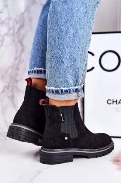Damskie Boto Damskie Ocieplane Sztyblety Botki Czarne Zamszowe Traveler