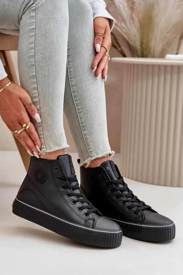 New Big Star Shoes Damskie Ocieplane Trampki Z Eko Skóry Big Star OO274790 Czarne Czarny