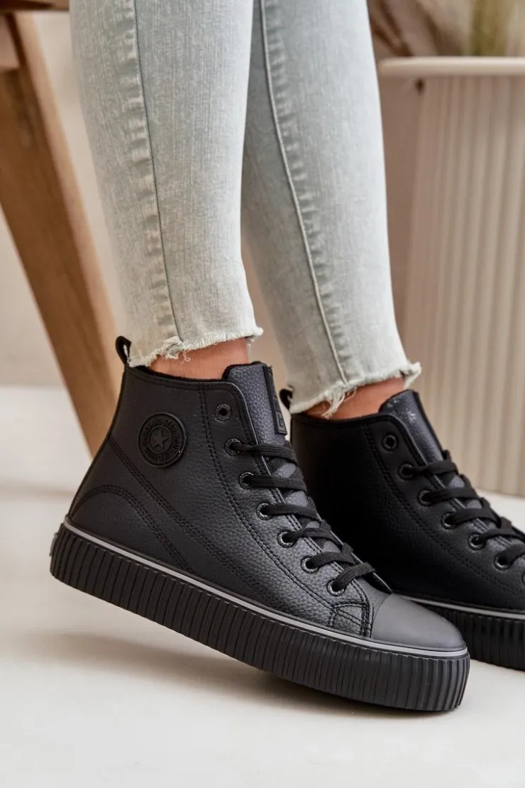 New Big Star Shoes Damskie Ocieplane Trampki Z Eko Skóry Big Star OO274790 Czarne Czarny