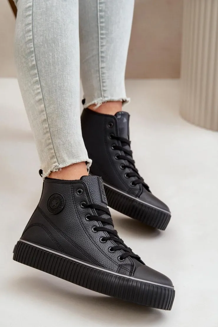 New Big Star Shoes Damskie Ocieplane Trampki Z Eko Skóry Big Star OO274790 Czarne Czarny