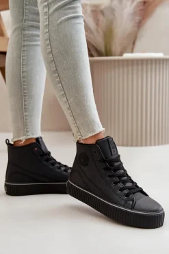 New Big Star Shoes Damskie Ocieplane Trampki Z Eko Skóry Big Star OO274790 Czarne Czarny