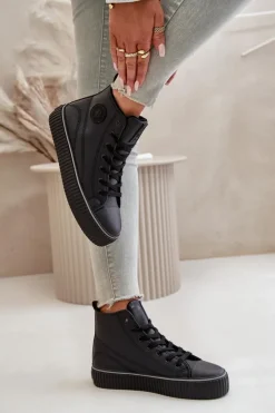 New Big Star Shoes Damskie Ocieplane Trampki Z Eko Skóry Big Star OO274790 Czarne Czarny