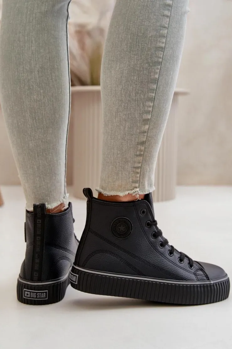 New Big Star Shoes Damskie Ocieplane Trampki Z Eko Skóry Big Star OO274790 Czarne Czarny