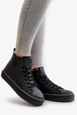 New Big Star Shoes Damskie Ocieplane Trampki Z Eko Skóry Big Star OO274790 Czarne Czarny