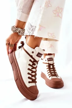 Sale GOE Damskie Ocieplane Trampki Wysokie II2N4034 Białe