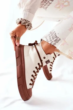 Sale GOE Damskie Ocieplane Trampki Wysokie II2N4034 Białe