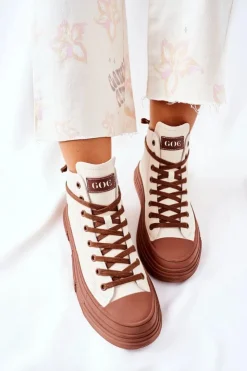 Sale GOE Damskie Ocieplane Trampki Wysokie II2N4034 Białe