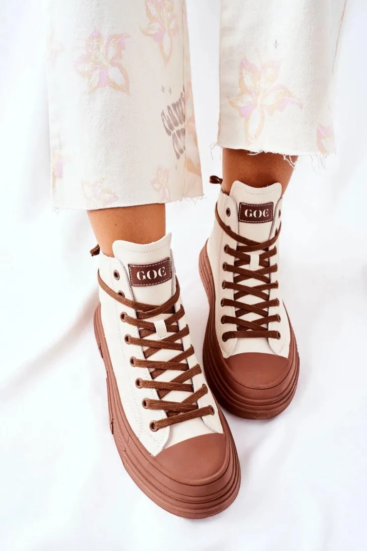 Sale GOE Damskie Ocieplane Trampki Wysokie II2N4034 Białe