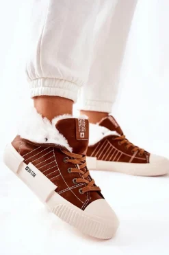 Damskie Big Star Shoes Damskie Ocieplane Trampki BIG STAR II274152 Camel