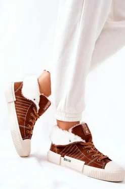 Damskie Big Star Shoes Damskie Ocieplane Trampki BIG STAR II274152 Camel