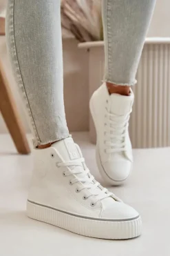 Damskie Big Star Shoes Damskie Ocieplane Trampki Z Eko Skóry Big Star OO274788 Białe