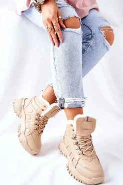 Damskie Boto Damskie Ocieplane Trapery Beżowe Hareshaw