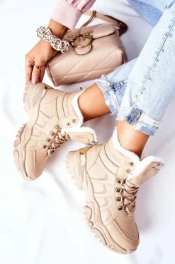 Damskie Boto Damskie Ocieplane Trapery Beżowe Hareshaw