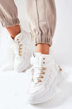 Discount Boto Damskie Ocieplane Trapery Białe Hareshaw