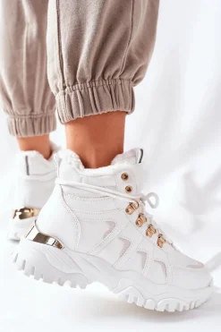 Discount Boto Damskie Ocieplane Trapery Białe Hareshaw