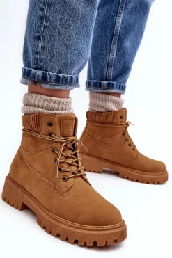 Damskie Cross Jeans Damskie Ocieplane Trapery Camel MM2R4011C