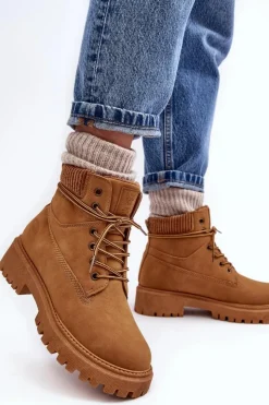 Damskie Cross Jeans Damskie Ocieplane Trapery Camel MM2R4011C