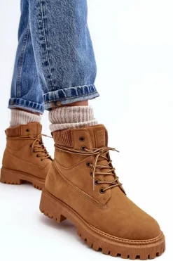 Damskie Cross Jeans Damskie Ocieplane Trapery Camel MM2R4011C