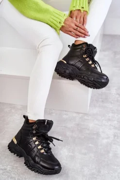 Boto Botki Sznurowane|Czarne Botki*Damskie Ocieplane Trapery Czarne Hareshaw
