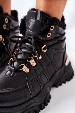 Boto Botki Sznurowane|Czarne Botki*Damskie Ocieplane Trapery Czarne Hareshaw