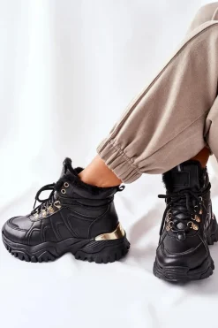 Boto Botki Sznurowane|Czarne Botki*Damskie Ocieplane Trapery Czarne Hareshaw