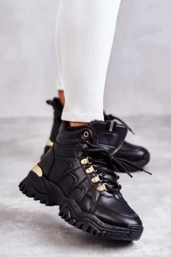 Boto Botki Sznurowane|Czarne Botki*Damskie Ocieplane Trapery Czarne Hareshaw