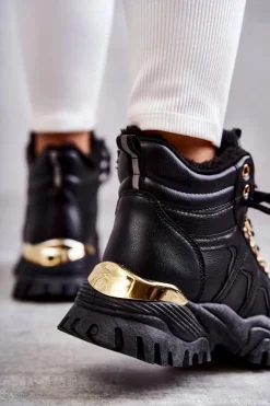 Boto Botki Sznurowane|Czarne Botki*Damskie Ocieplane Trapery Czarne Hareshaw