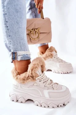 Damskie Boto Damskie Ocieplane Trapery Jasno-Beżowe Limerick