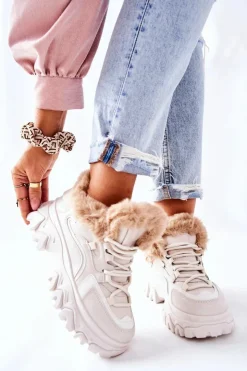 Damskie Boto Damskie Ocieplane Trapery Jasno-Beżowe Limerick