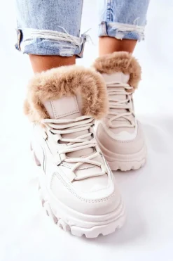 Damskie Boto Damskie Ocieplane Trapery Jasno-Beżowe Limerick