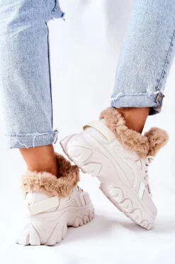 Damskie Boto Damskie Ocieplane Trapery Jasno-Beżowe Limerick