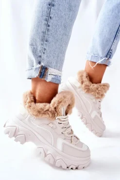 Damskie Boto Damskie Ocieplane Trapery Jasno-Beżowe Limerick