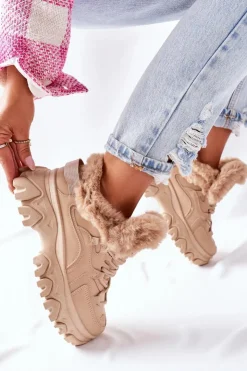 Damskie Boto Damskie Ocieplane Trapery Beżowe Limerick