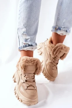 Damskie Boto Damskie Ocieplane Trapery Beżowe Limerick