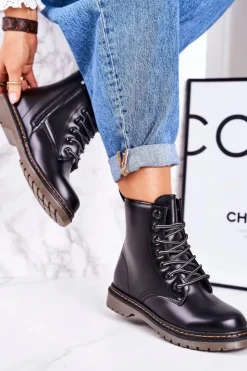 Discount Boto Damskie Ocieplane Trapery Glany Matowe Czarne Thunder