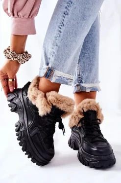 Boto Botki Sznurowane|Czarne Botki*Damskie Ocieplane Trapery Czarne Limerick