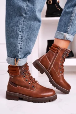 Damskie Boto Damskie Ocieplane Workery Trapery Brązowe Timber