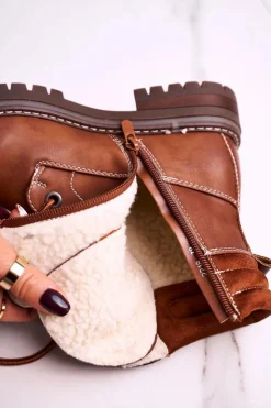 Damskie Boto Damskie Ocieplane Workery Trapery Brązowe Timber