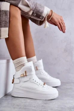 Outlet Boto Damskie Ocieplane Wysokie Buty Sportowe Białe Lexa