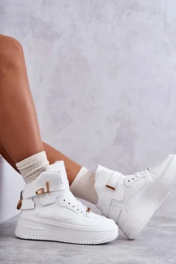 Outlet Boto Damskie Ocieplane Wysokie Buty Sportowe Białe Lexa