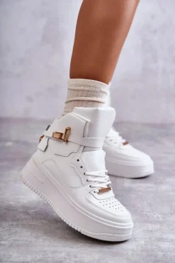 Outlet Boto Damskie Ocieplane Wysokie Buty Sportowe Białe Lexa