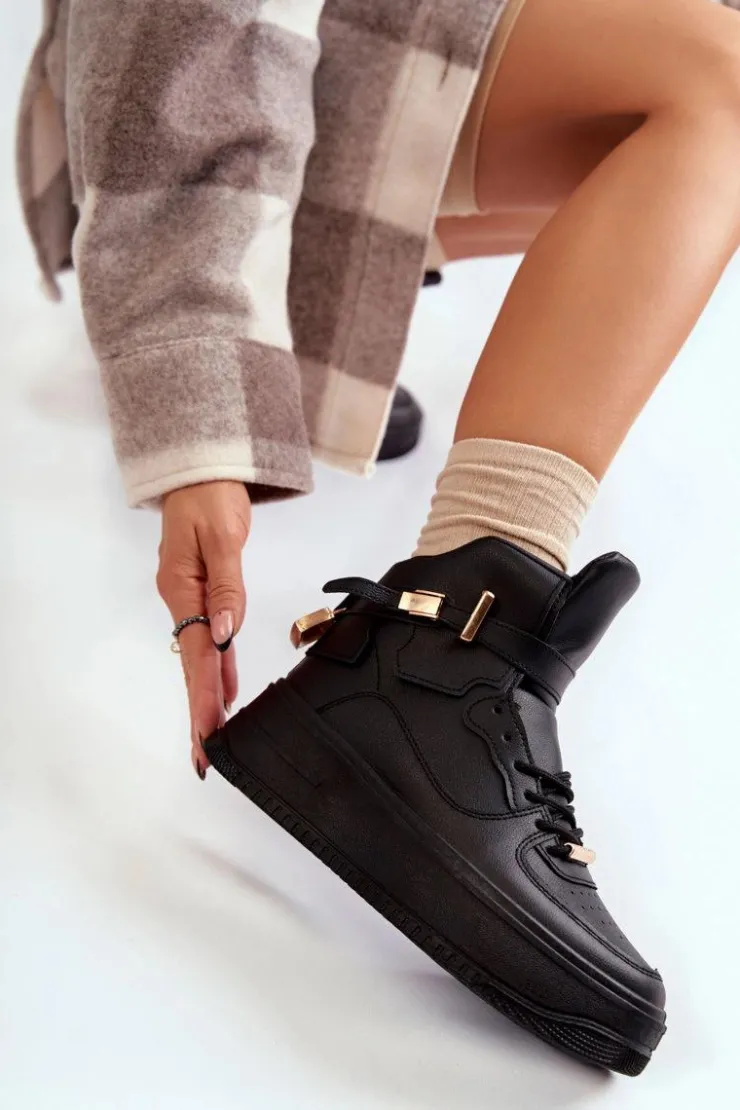 Boto Sneakersy Damskie*Damskie Ocieplane Wysokie Buty Sportowe Czarne Lexa