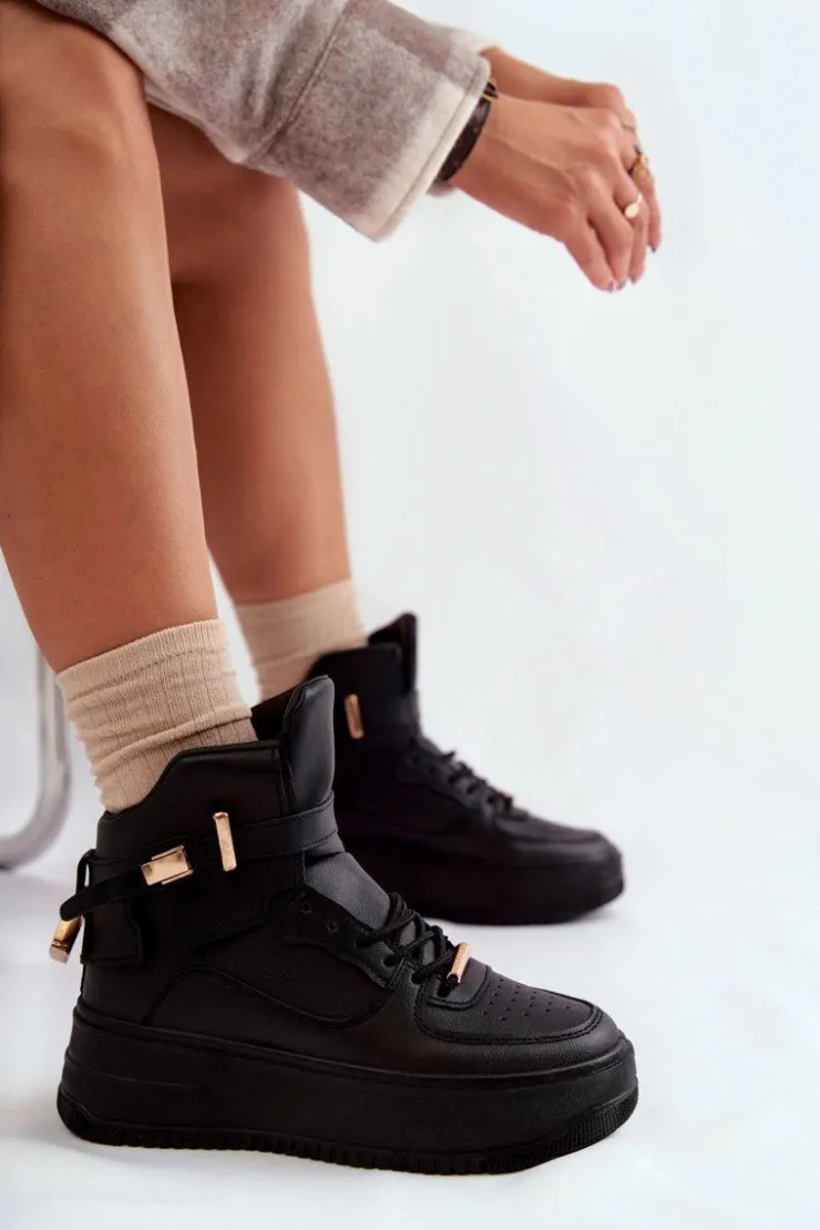 Boto Sneakersy Damskie*Damskie Ocieplane Wysokie Buty Sportowe Czarne Lexa