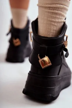 Boto Sneakersy Damskie*Damskie Ocieplane Wysokie Buty Sportowe Czarne Lexa