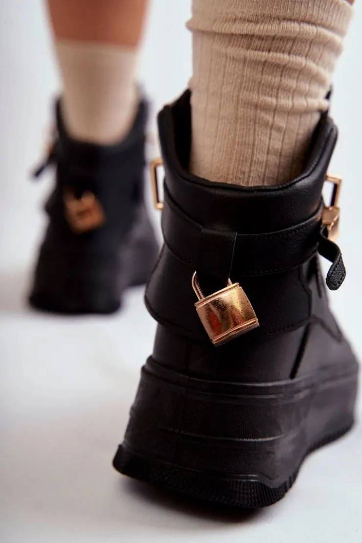 Boto Sneakersy Damskie*Damskie Ocieplane Wysokie Buty Sportowe Czarne Lexa