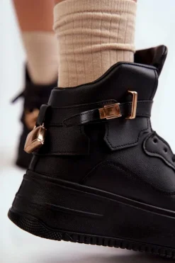 Boto Sneakersy Damskie*Damskie Ocieplane Wysokie Buty Sportowe Czarne Lexa