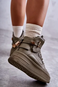 Boto Sneakersy Damskie*Damskie Ocieplane Wysokie Buty Sportowe Zielone Lexa Zielony