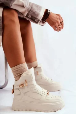 Discount Boto Damskie Ocieplane Wysokie Buty Sportowe Beżowe Lexa